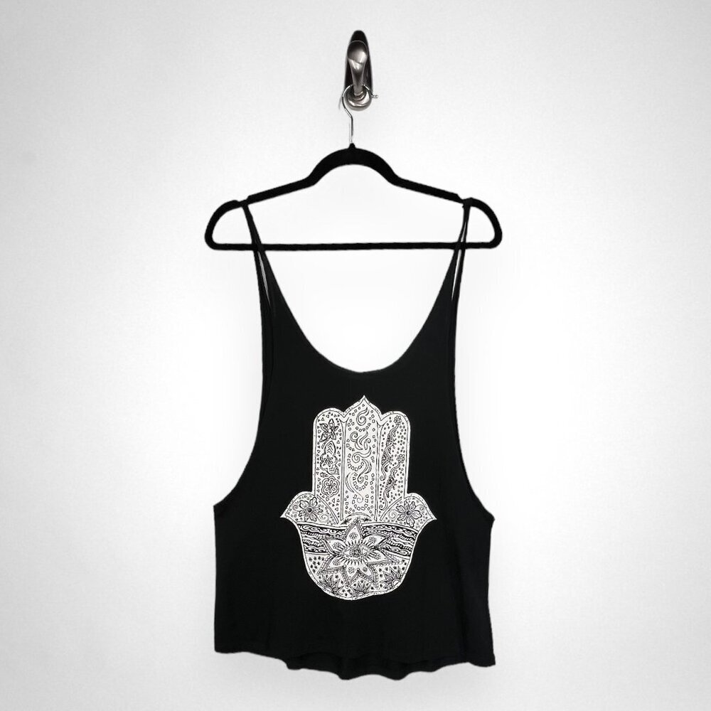 Hamsa Medium Flowy‎ Racerback Black Tank Top  Loungewear unisex Yoga